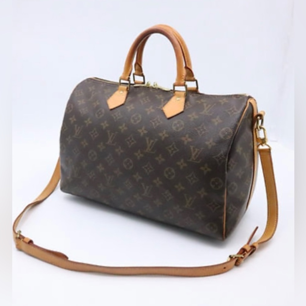 Louis Vuitton Brown Monogram Canvas Speedy Bandoulière Bag with Tan Trim